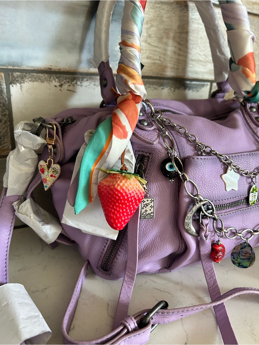 NWT We The Free Baby Emerson Tote in Lilac-All Bag Charms & Scarves Included - Picture 10 of 16